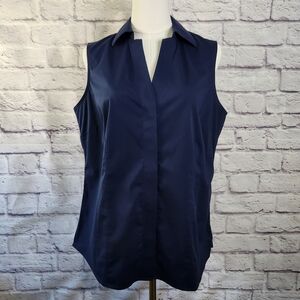Foxcroft NWT Taylor Sleeveless Button-up No Iron Shirt In Navy Womens Size 8